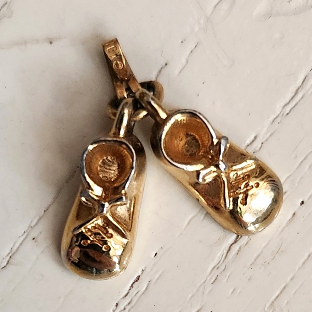 Vintage Monet stamped baby shoes charm